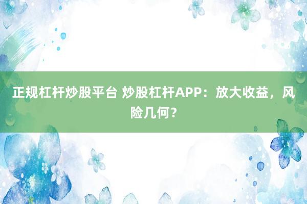 正规杠杆炒股平台 炒股杠杆APP：放大收益，风险几何？