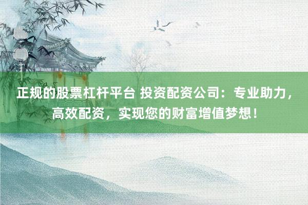 正规的股票杠杆平台 投资配资公司：专业助力，高效配资，实现您的财富增值梦想！