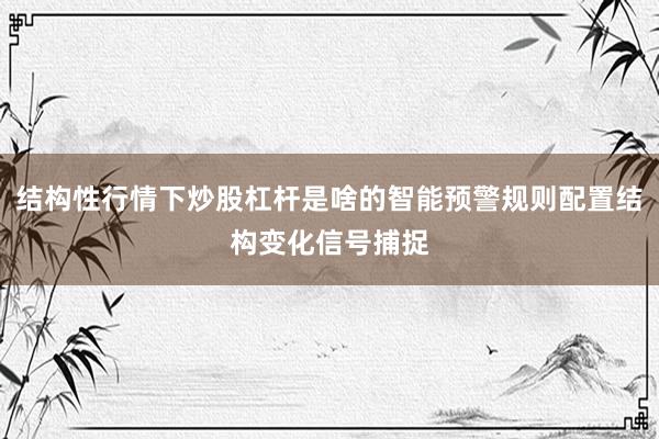 结构性行情下炒股杠杆是啥的智能预警规则配置结构变化信号捕捉