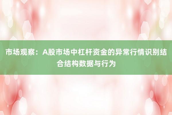 市场观察：A股市场中杠杆资金的异常行情识别结合结构数据与行为