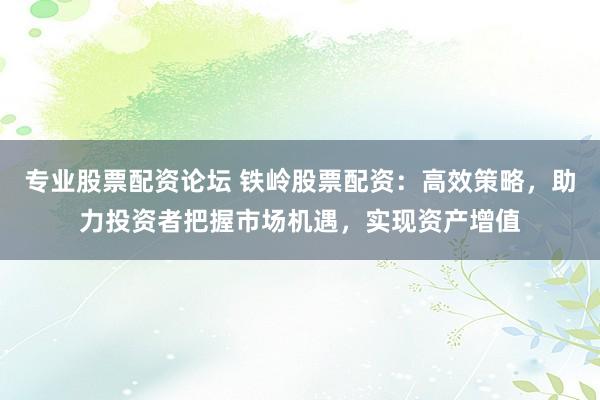 专业股票配资论坛 铁岭股票配资：高效策略，助力投资者把握市场机遇，实现资产增值