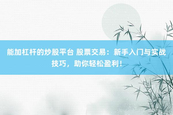 能加杠杆的炒股平台 股票交易：新手入门与实战技巧，助你轻松盈利！