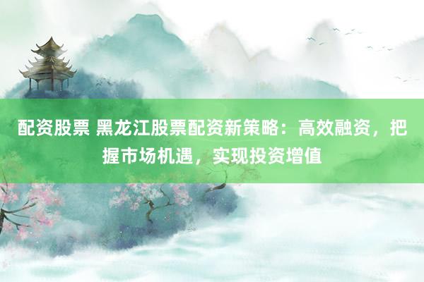 配资股票 黑龙江股票配资新策略：高效融资，把握市场机遇，实现投资增值
