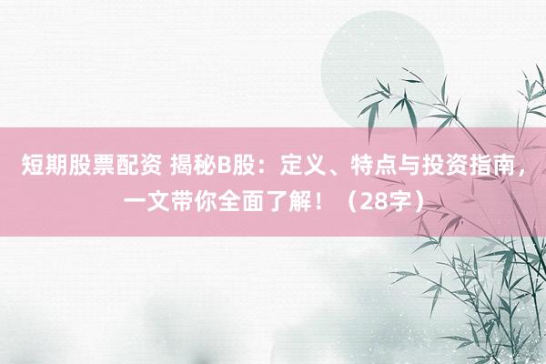 短期股票配资 揭秘B股：定义、特点与投资指南，一文带你全面了解！（28字）