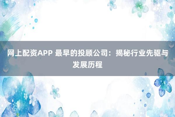 网上配资APP 最早的投顾公司：揭秘行业先驱与发展历程