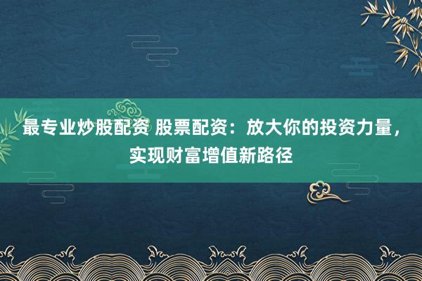 最专业炒股配资 股票配资：放大你的投资力量，实现财富增值新路径